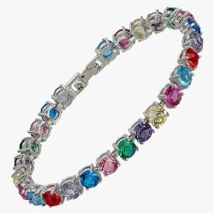 NEW 18K White Gold Plated Multicolor Gemstone Bracelet